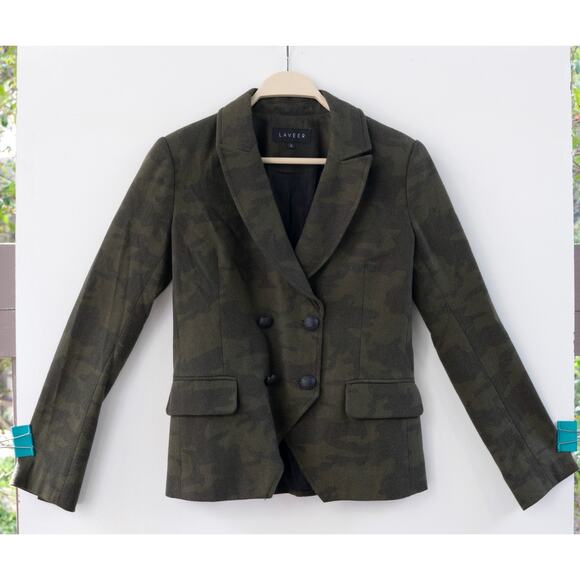 Laveer Kadette Wool Camo Double Breasted Blazer Size 4 - Picture 1 of 5